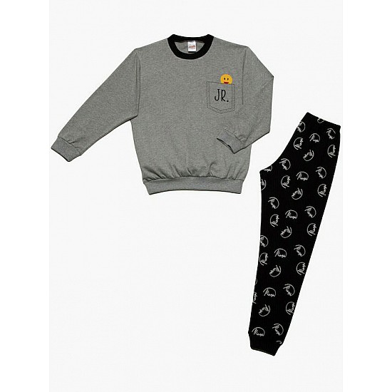 Παιδική πιζάμα Unisex Χειμερινή Βαμβακερή Signature print 8-10 Minerva 61907-6-23 ΓΚΡΙ