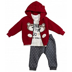 Παιδική Φόρμα Αγόρι Set 3 τεμάχια Ζακέτα-Μπλούζα-Παντελόνι FUNKY 222-817115-1 Νο 6-24 μηνών Κόκκινο/εκρού/Γκρί