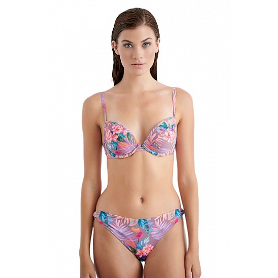 Γυναικείο Μαγιό Ενίσχυση Μπανέλα PUSH-UP Bikini Top PURPLE TROPICS BLU4U 23366026-11 Β CUP ΜΩΒ FLORAL