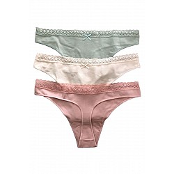Γυναικείο Σλιπ String Thong Βαμβακερό Λάστιχο Δαντέλας 3Pack IDER 3079-1-3P ΕΚΡΟΥ-ΦΥΣΤΙΚΙ-ΣΑΠΙΟ ΜΗΛΟ