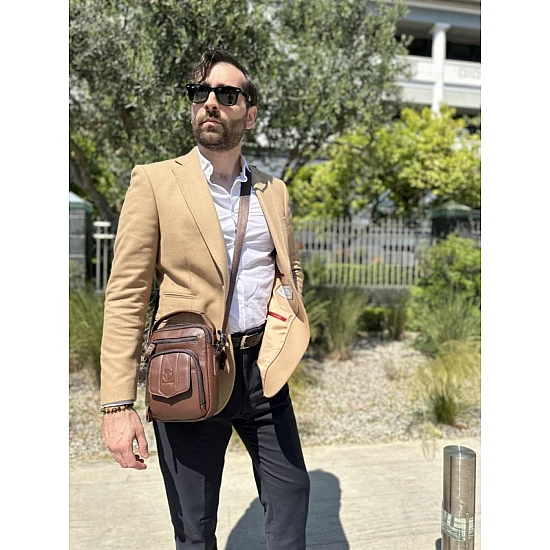 Γνήσια δερμάτινη τσάντα ώμου Bull Captain DJB 777 σκούρο καφε