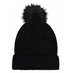Γυναικείος Σκούφος Πλεκτός Μονόχρωμος Lurex-Pom Pom Ακρυλικός STAMION 111259 ΜΑΥΡΟ