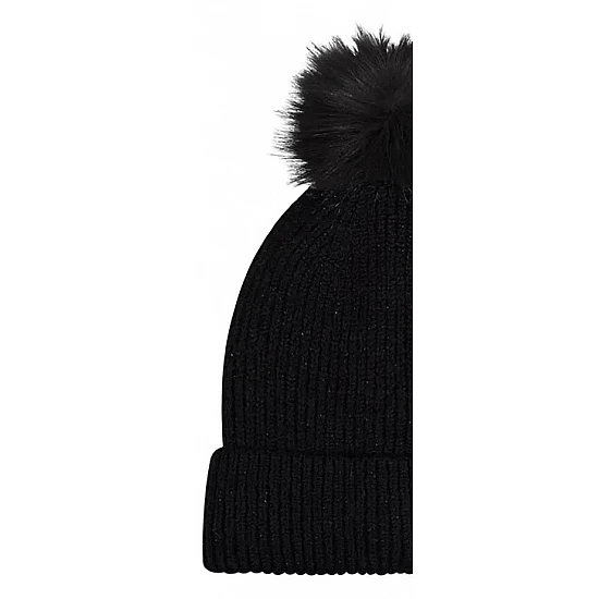 Γυναικείος Σκούφος Πλεκτός Μονόχρωμος Lurex-Pom Pom Ακρυλικός STAMION 111259 ΜΑΥΡΟ