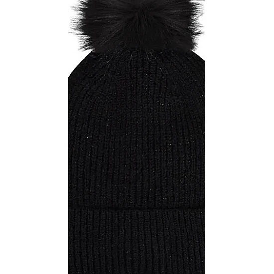 Γυναικείος Σκούφος Πλεκτός Μονόχρωμος Lurex-Pom Pom Ακρυλικός STAMION 111259 ΜΑΥΡΟ