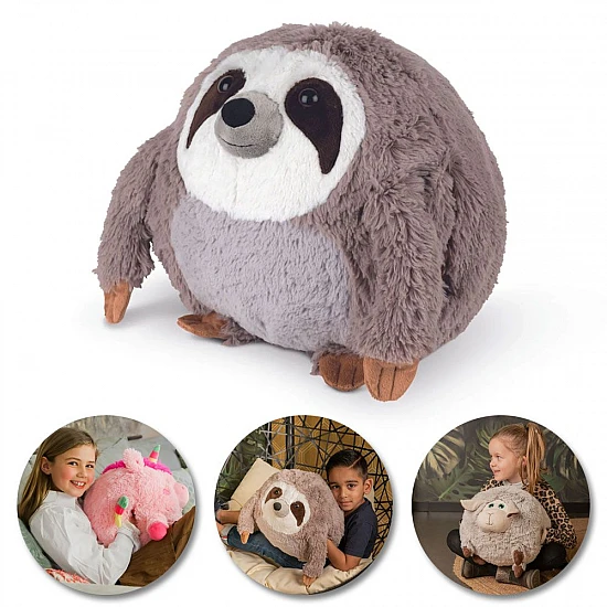 Παιδικό Cuddle Pillow Λούτρινο Ζωάκι Sloth Μαξιλάρι Αγκαλιάς με τσέπες για ζεστά χέρια Hand warmers Noxxiez HW709 ΜΠΕΖ