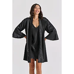 Σετ Εσωρούχων Νυχτικάκι + Ρόμπα Σατέν Ζακάρ  Μαύρο Milena By Paris Set3460-5373-Μαύρο