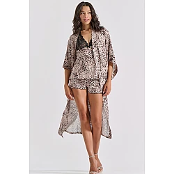 Σετ Σατέν Εσωρούχων Babydoll + Μάξι Κιμονό   Animal Print Milena By Paris Set4206-5376-Animal Print