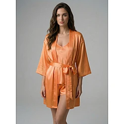 Σετ Σατέν Babydoll με Ρόμπα   Πορτοκαλί Milena By Paris Set4176_5220-Πορτοκαλί