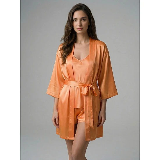 Σετ Σατέν Babydoll με Ρόμπα   Πορτοκαλί Milena By Paris Set4176_5220-Πορτοκαλί