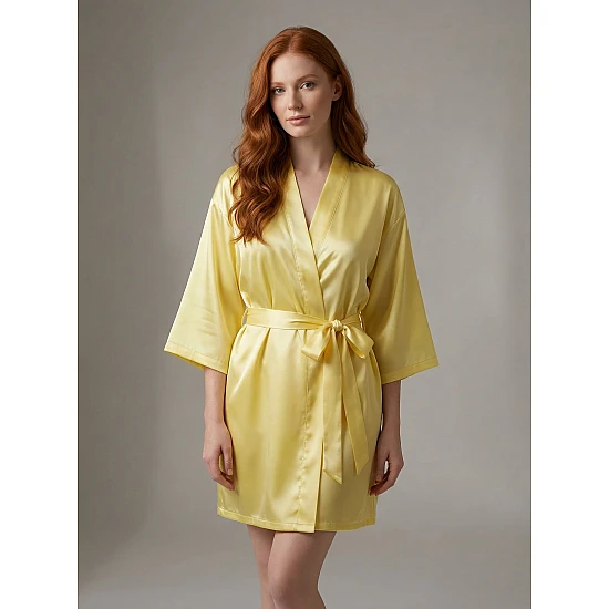 Σετ Σατέν Babydoll με Ρόμπα   Κίτρινο Milena By Paris Set4176_5220-Κίτρινο