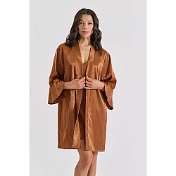 Σετ Εσωρούχων Babydoll + Ρόμπα Σατέν Ζακάρ   Μπρονζέ Milena By Paris Set4205-5373-Μπρονζέ
