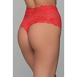 Ψηλόμεσο String Δαντέλα   Κόκκινο Milena By Paris 007579-Κόκκινο