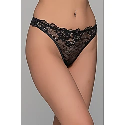 Ψηλόμεσο Δαντελένιο String   Μαύρο Milena By Paris 007725-Μαύρο