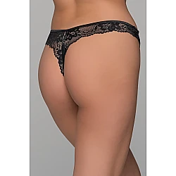Ψηλόμεσο Δαντελένιο String   Μαύρο Milena By Paris 007725-Μαύρο
