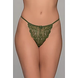 Ψηλόμεσο Tanga String Δαντέλα   Λαδί Milena By Paris 007740-Λαδί