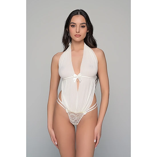Body String με Ύφασμα Πλισέ και Δαντέλα   Ιβουάρ Milena By Paris 002490-Ιβουάρ