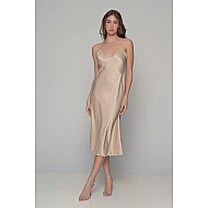 Midi Σατέν Slip Dress ΔΩΡΟ το String   Μπεζ Milena By Paris 003434-Μπεζ