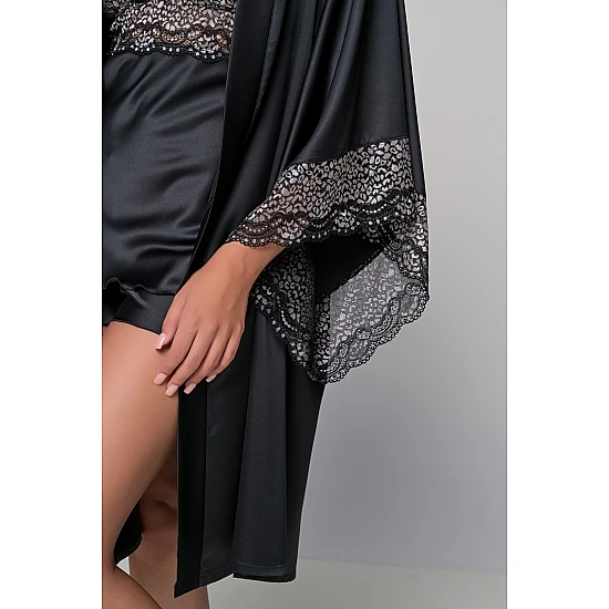 Σατέν Σετ Babydoll και Ρόμπα   Μαύρο Milena By Paris Set4197_5422-Μαύρο