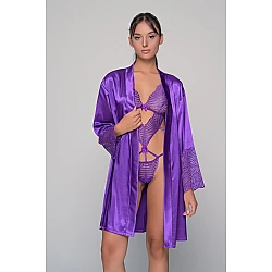 Σετ Sexy Κορμάκι και Σατέν Ρόμπα   Μωβ Milena By Paris Set2493_5420-Μωβ