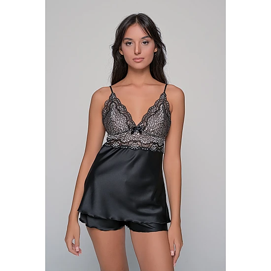 Σατέν Σετ Babydoll και Ρόμπα   Μαύρο Milena By Paris Set4197_5422-Μαύρο