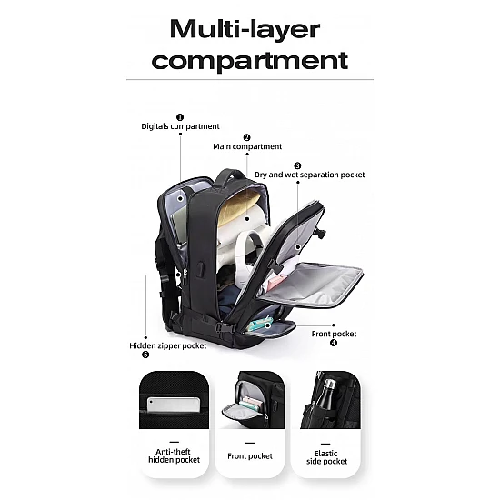 Backpack καμπίνας 29L 15,6” Bange 1800 μαύρο