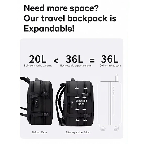 Σακίδιο πλάτης vacuum 36L Laptop 17,3” Bange 3028 μαύρο