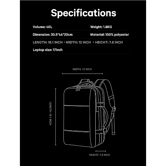 Σακίδιο πλάτης vacuum 36L Laptop 17,3” Bange 3028 μαύρο