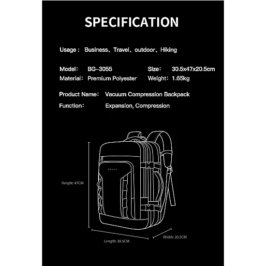 Σακίδιο Ταξιδιού Cabin Size 40L Laptop 17,3” Bange 3055 μαύρο