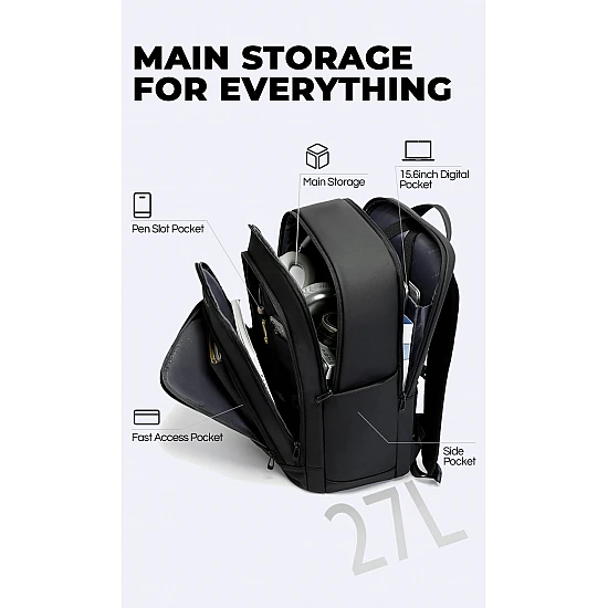 Σακίδιο Πλάτης Laptop 27L 15,6” Bange 3076 μαύρο