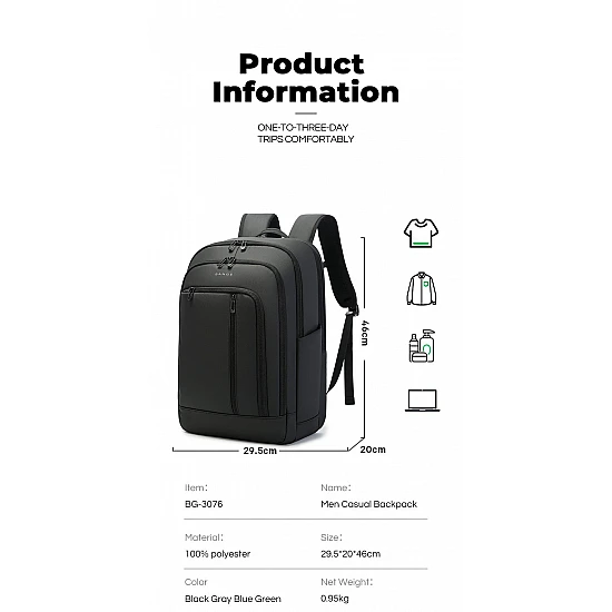 Σακίδιο Πλάτης Laptop 27L 15,6” Bange 3076 μαύρο