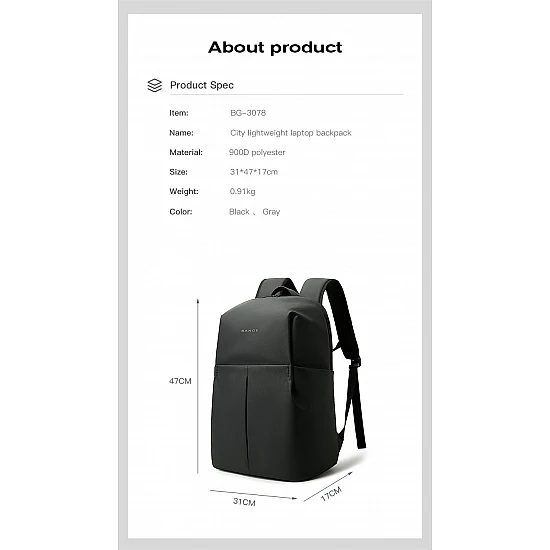 Σακίδιο Πλάτης Laptop 25L 15,6” Bange 3078 μαύρο