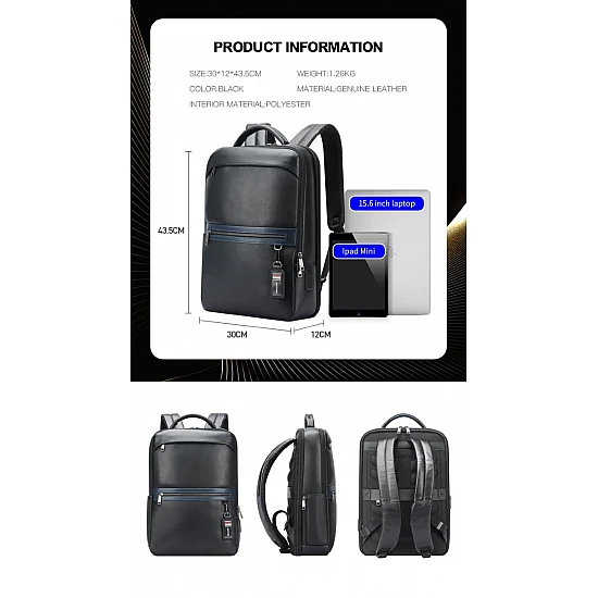 Δερμάτινο Σακίδιο πλάτης 24L Laptop 15,6” Bopai 61-122101 μαύρο