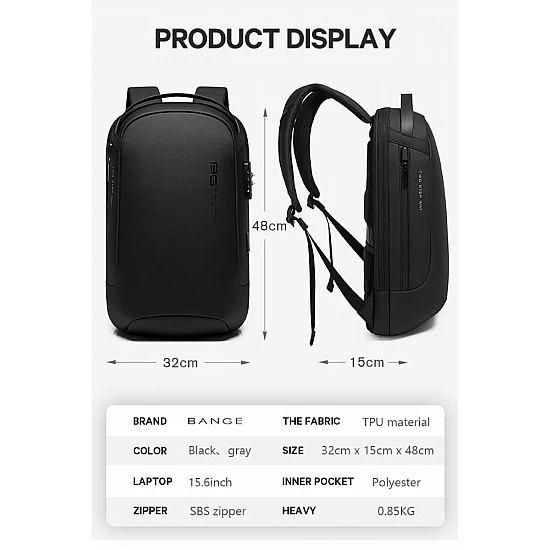 Επαγγελματικό Σακίδιο 24L Laptop 15,6” Bange 7225 μαύρο