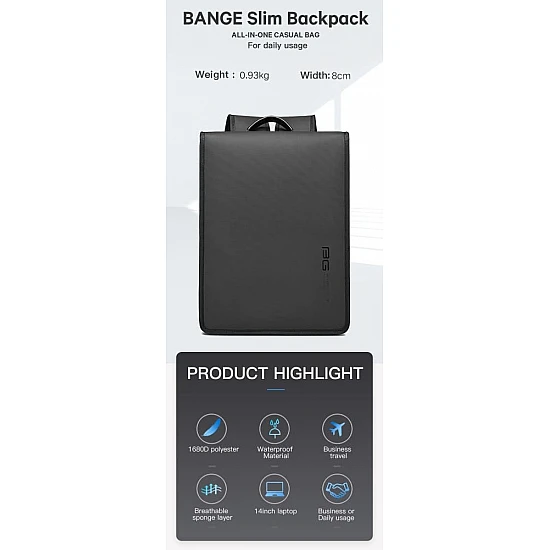 Σακίδιο πλάτης 11L Laptop 14” Bange 7252 μαύρο