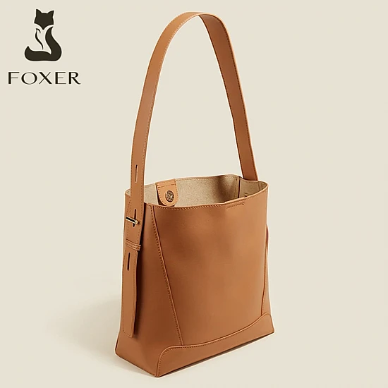 Δερμάτινη Γυναικεία Τσάντα Shopper ‘Ωμου Foxer 9136015F καφέ
