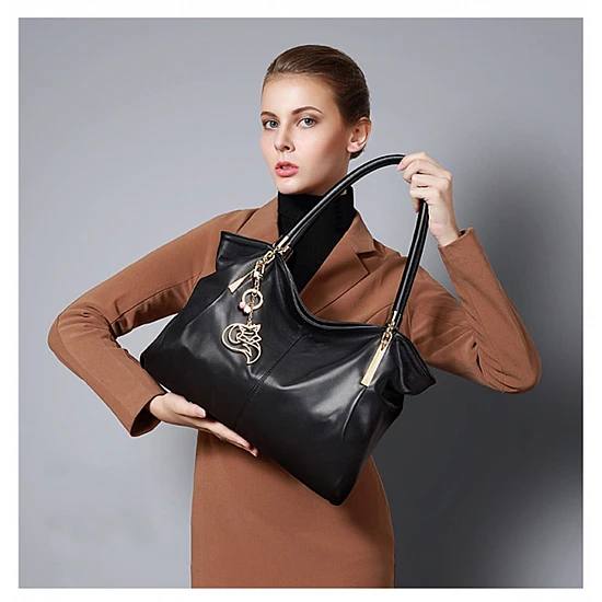 Δερμάτινη Γυναικεία Τσάντα Shopper ‘Ωμου Foxer 958136F μαύρο
