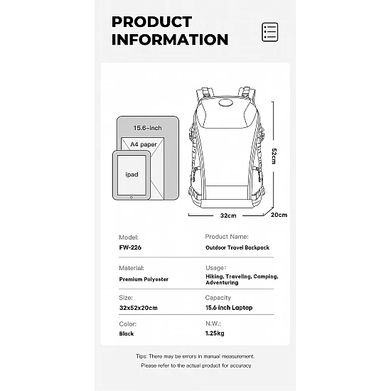 Σακίδιο Πολλαπλών Χρήσεων 30L 15,6” Bange FW226 μαύρο