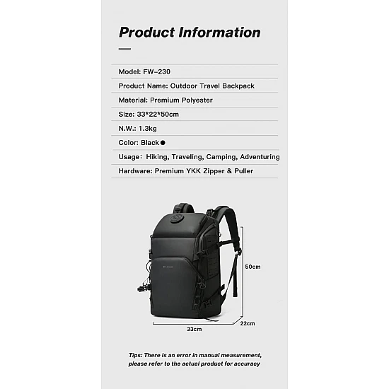 Σακίδιο πλάτης Ορειβατικό 36L Laptop 15,6” Bange FW230 μαύρο