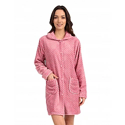 Γυναικεία Ρόμπα Χειμερινή με Κουμπιά Fleece Πουά Lydia Creations 22549-Σάπιο Μήλο 