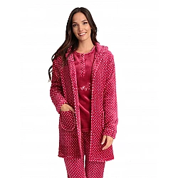 Γυναικεία Ρόμπα Χειμερινή με Κουμπιά Fleece Πουά Lydia Creations 22549 Μπορντό