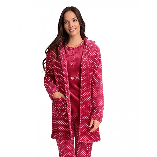 Γυναικεία Ρόμπα Χειμερινή με Κουμπιά Fleece Πουά Lydia Creations 22549 Μπορντό