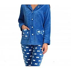 Γυναικεία Πιζάμα Χειμερινή Fleece με κουμπιά Lydia Creations 22558 ΜΠΛΕ