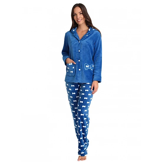 Γυναικεία Πιζάμα Χειμερινή Fleece με κουμπιά Lydia Creations 22558 ΜΠΛΕ