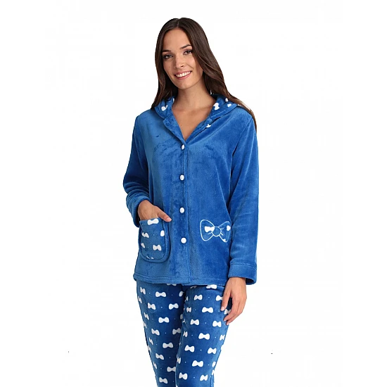 Γυναικεία Πιζάμα Χειμερινή Fleece με κουμπιά Lydia Creations 22558 ΜΠΛΕ