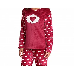 Γυναικεία Πιζάμα Χειμερινή Fleece Print Καρδιά Λαιμόκοψη V Lydia Creations 22562 ΜΠΟΡΝΤΟ