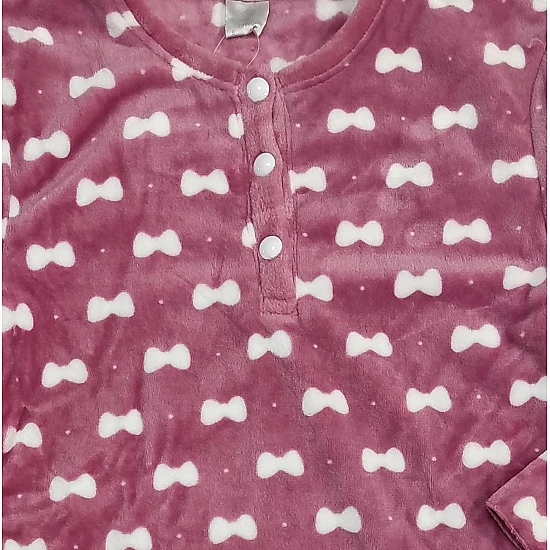 Γυναικεία Πιζάμα Χειμερινή Fleece με Πατιλέτα κουμπάκια Lydia Creations 22559 ΡΟΖ