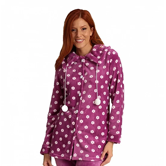 Γυναικεία Ρόμπα Χειμερινή με Κουμπιά Fleece Τύπωμα Μαργαρίτες Lydia Creations 23582 ΜΩΒ