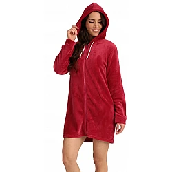 Γυναικεία Ρόμπα Χειμερινή Fleece Φερμουάρ Κουκούλα Lydia Creations 24593 ΚΟΚΚΙΝΟ