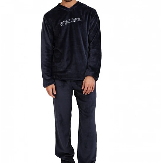 Ανδρική Πιζάμα Χειμερινή Fleece V Λαιμόκοψη Lydia Creations Mario Uomo 25658 ΜΠΛΕ ΣΚΟΥΡΟ