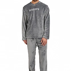 Ανδρική Πιζάμα Χειμερινή Fleece V Λαιμόκοψη Lydia Creations Mario Uomo 25658 ΓΚΡΙ